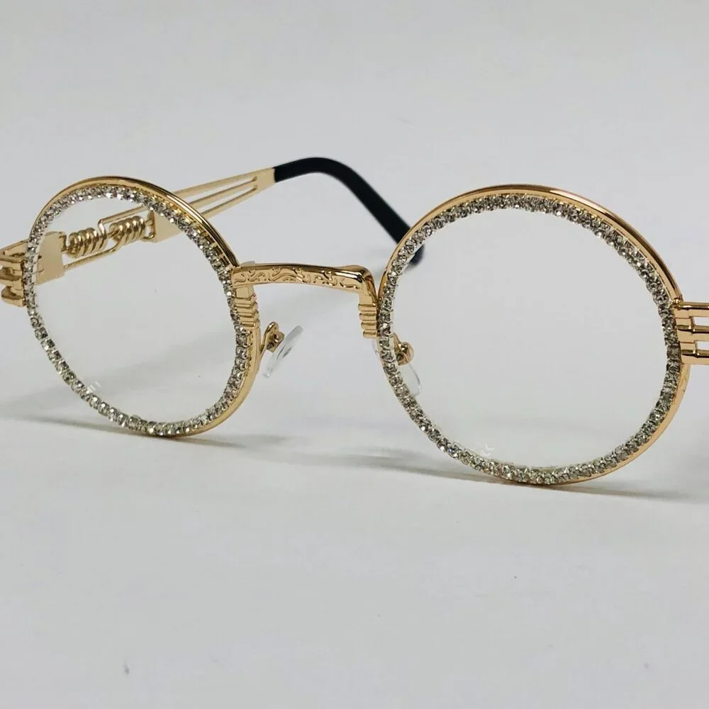 Clear Lens Sunglasses fashion Diamond Gold Frame Round Circle Classic Migos Blin